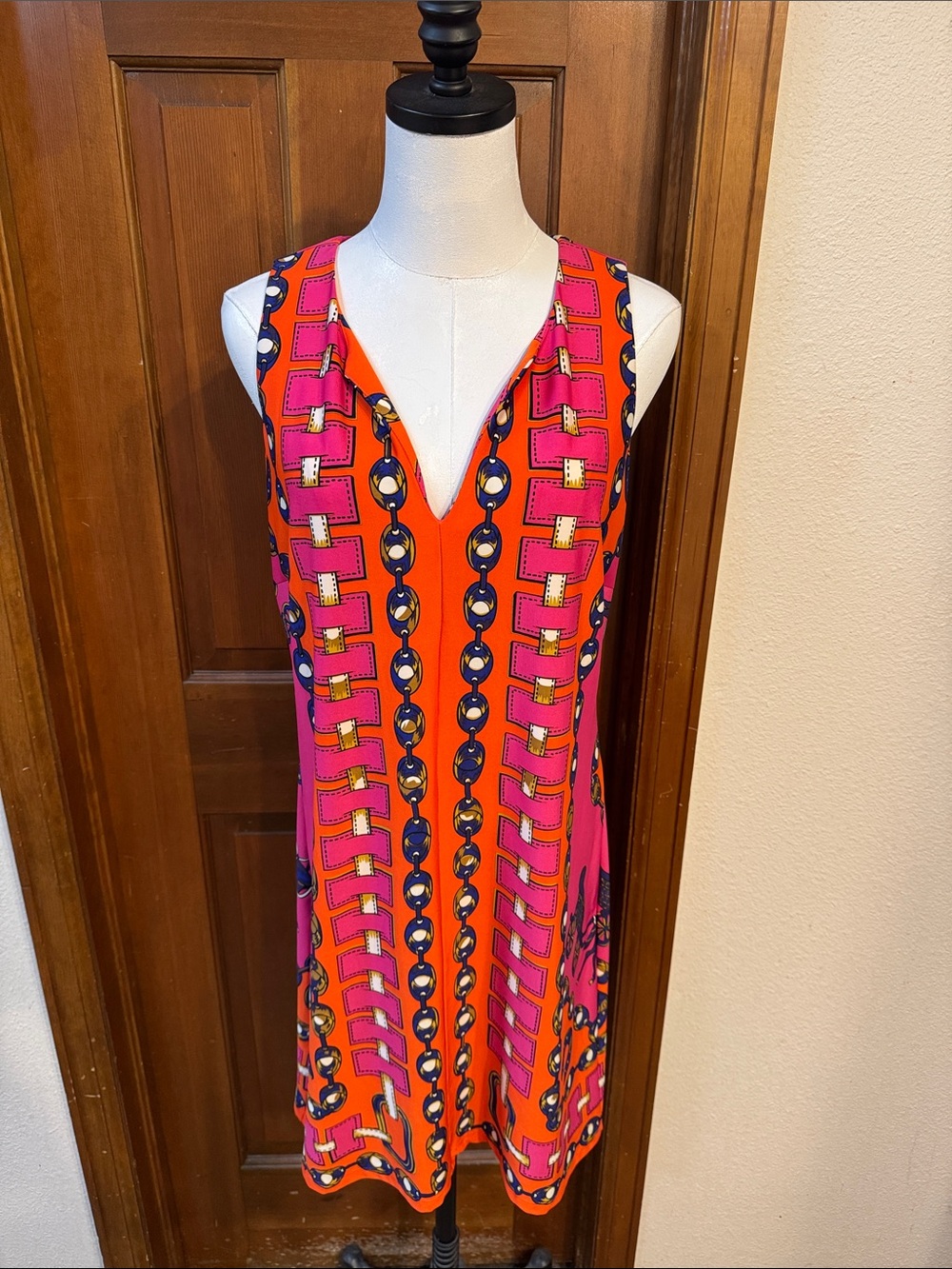 NWT JB by Julie Brown NYC Isla Pink & Orange Chain-Print Sleeveless Dress Size L